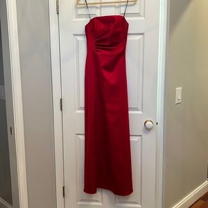 Formal red strapless gown